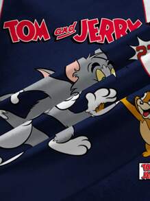 TOM & JERRY X SHEIN Men V-Neck Short Sleeve Summer Casual Sports, Street Cartoon Number & Letter Graphic T-Shirt