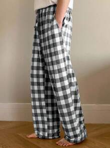 DAZY Pantalones de pijama a cuadros para hombres en primavera, otoño e invierno - Gris - Ver 5