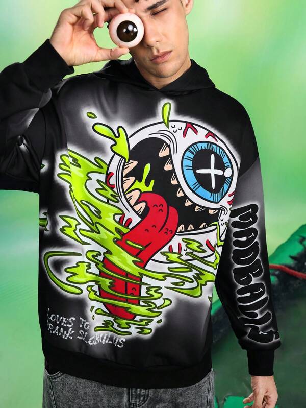 MADBALLS X SHEIN Men's Letter & Cartoon Graphic Casual Hoodie