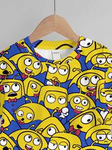 SHEIN Yellow Kids Casual Simple Round Neck Short Sleeve Shorts 2 Pieces Set, Suitable For Summer - Multicolor - View 4