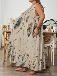 SHEIN CURVE+ Plus Size Women's Sleeveless Floral Print Dress, Summer,Holiday Outfits For Womenfall Clothes For Women,Winter,CURVE PLUS - Multicolor - View 4