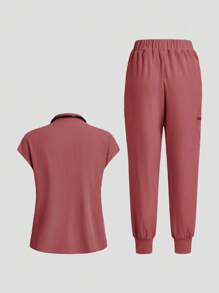 TaskEZ 纯色立领插肩袖上衣和弹性袖口裤子手术服套装