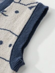 Claim Dot Men's Casual Cartoon Cat Pattern Knitted Sweater Vest, Fall/Winter - Navy Blue - View 4