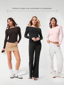 GLOWMODE Flow & Glow 柔软弹力轻盈修身双层双面圆领长袖上衣打底衫日常休闲装