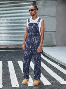 Manfinity EMRG Men's Loose Fit Straight Leg Denim Bib Overalls, Light Blue, Spring/Autumn