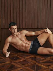 Men's Black Basics High Stretch Letter Tape Trunks Underwear - Black - View 2