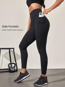 GLOWMODE 24 英寸 FeatherFit™-Sculpt 紧身防滑贴身收腹紧身裤带侧袋中等强度健身慢跑健身房训练