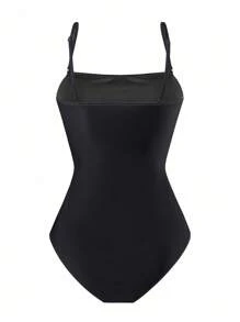 Swim Oasis Traje de baño de una pieza minimalista de verano tipo tubo para mujer talla grande con cubierta de tul - Multicolor - Ver 3