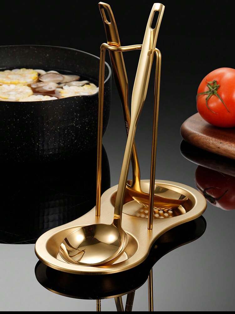 Titanpläterad flerfärgad soppsked och skedhållare i rostfritt stål, västerländsk minimalistisk kökssilorganisatör, multifunktionellt redskapsställ - Multifärgad - Visa 3