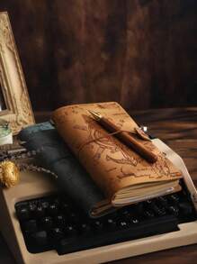 SHEIN Vintage A6 Refillable Notebook Soft Leather Pirate Style Travel Journal Book Retro Loose Leaf Diary Planner Stationery For School Office Work Study Memo Writing Creative Gift For Men And Women Daily Notes Sketchbook - A6 - View 14