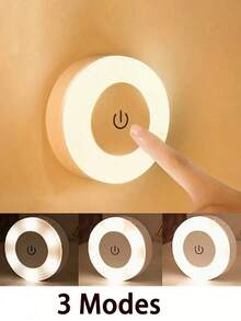 1 pieza Luz nocturna LED regulable con toque - Blanco cálido suave y brillo ajustable de luz de día, adecuado para iluminación decorativa en dormitorio, pasillo, baño, sala de estar, armario, diseño compacto, fácil de instalar, luz portátil de gabinete con carga USB