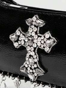 ROMWE Goth Túi đeo chéo đính đá thời trang hình thánh giá và nhện - màu đen - Xem 4