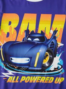 Batwheels X SHEIN Tween Boy Casual Street Style Racing Car & Slogan Graphic Checkered Long Sleeve T-Shirt, Spring/Autumn Cars Shirt For Boys Race Car Clothes Boys Full Sleeve T Shirts Cartoon