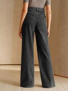 Anewsta Celana Jeans Biru Wanita Mewah Berhiaskan Manik-Manik dan Berlian Imitasi ala Prancis - Light Wash - View 2