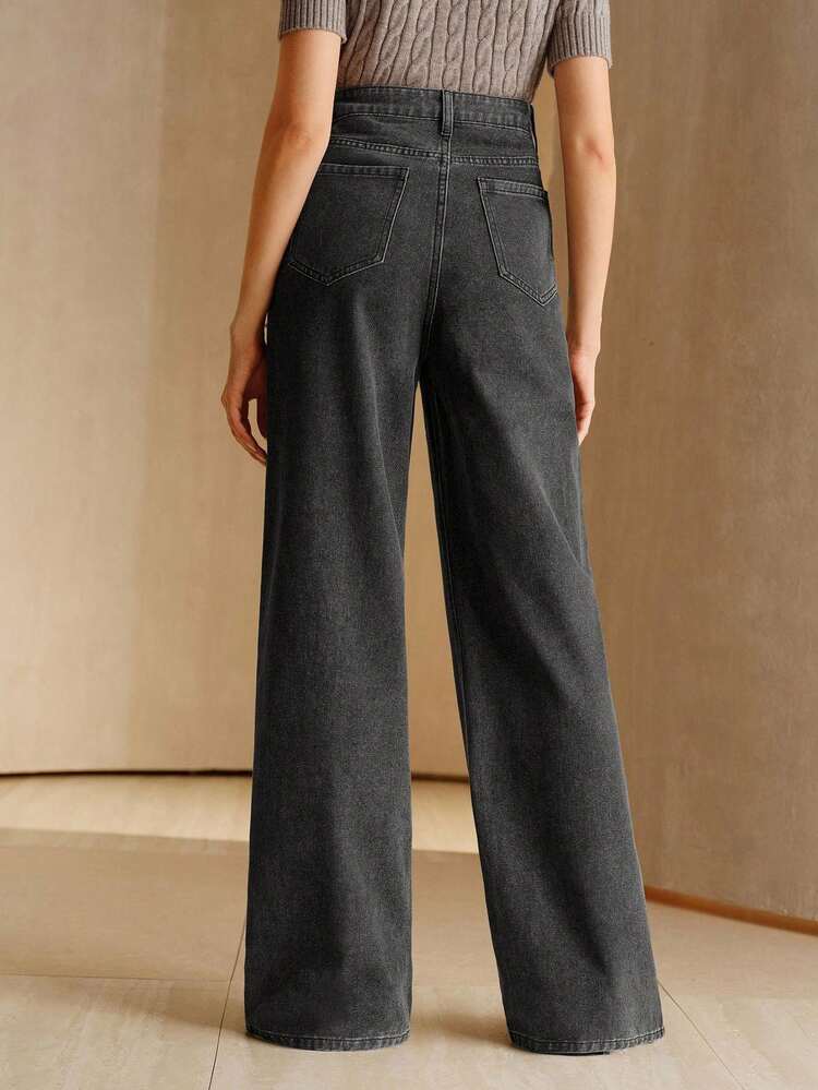 Pantalones vaqueros azules de mujer con adornos de cristal y cuentas de lujo estilo francés