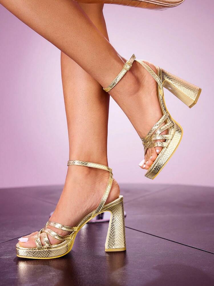 CUCCOO LuxiPop Women Shoes Square Heel Crossed Platform Shoes Women's High Heel Sandals Nightclub Style Halloween Christmas New Year Party Wear