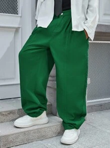 Manfinity EMRG Men's Street Fashion Green Loose Jeans Men's College Style Casual Urban Fashion - Green - View 4