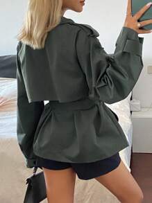 DAZY 女式系带休闲短款风衣女式夹克，秋季女装 - 深灰色 - 查看 6