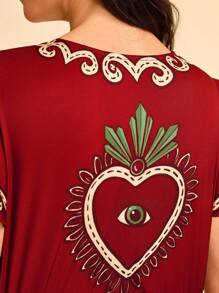 CAJUNI Blusa corta de escote en V de manga corta con estampado tropical divertido y estilo bohemio para vacaciones en la playa - Multicolor - Ver 2