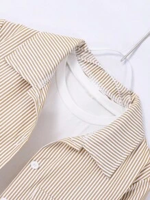 SHEIN Tween Girl Striped Sun Protection Shirt, Japanese And Korean Style, Spring And Summer,Holiday,Summer,Travel Fall Winter - Brown - View 7