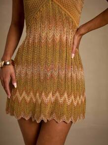 Glamine Rochie elegantă tricotată pentru femei, cu decolteu în V, ondulată, în linie A