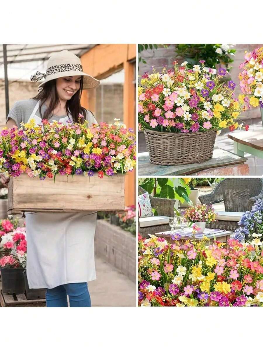 1/5 件混色黄花-白色、橙色、莲花、紫色人造花叶仿真植物，适用于婚礼装饰、订婚装饰、塑料花和绿植，适用于室内外墙壁拱门装饰、春夏装饰、情人节人造植物、塑料花、餐桌摆件 - 彩色 - 查看 1