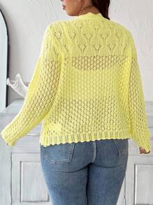 EMERY ROSE Áo len cardigan dệt kim khoét lỗ cỡ lớn mới cho nữ, nhẹ cho mùa xuân, mùa hè, đầu mùa thu - Màu vàng - Xem 2