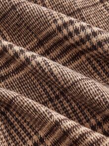 SHEIN MOD Blazer élégant à manches gigot et imprimé pied-de-poule pour femmes, avec poches et ceinture. Convient pour le travail, les déplacements et les affaires, automne