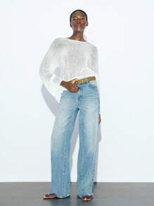 Maija 女士纯色圆领宽松休闲毛衣 - 白色 - 查看 5