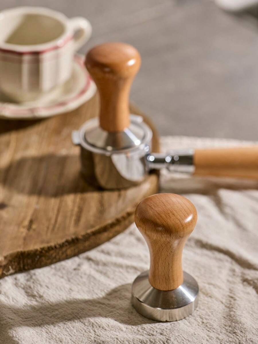 Cirelle 1Pc Coffee Tamper With Solid Wood Handle, Stainless Steel Espresso Press Tool For Coffee Powder, Barista Essential For Coffee Machines, Professional Coffee Accessories For Cafe, Home, Espresso, Easy Grip Flat Base, Gift For Coffee Lovers - dark wood - View 1