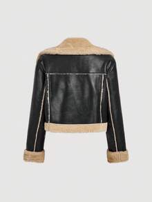 SHEIN MOD Fashionable Casual Faux Thermal Lined Jacket, Autumn/Winter - Black - View 2