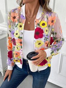 SHEIN Clasi 优雅精致轻盈蕾丝短款女式夹克，初秋 - 彩色 - 查看 4