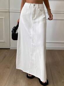 DAZY 女士休闲A字型牛仔长裙 - 白色 - 查看 1