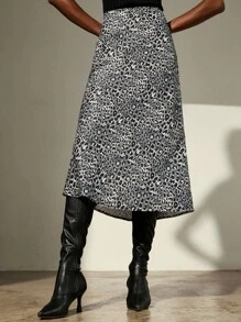Aveloria Modichic Chân váy chữ A cạp cao họa tiết da báo dành cho nữ - Xám - Xem 5
