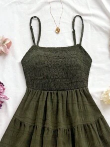 Soleia 大码女式休闲细肩带迷你连衣裙，适合度假、约会和休闲 - 墨綠色 - 查看 3