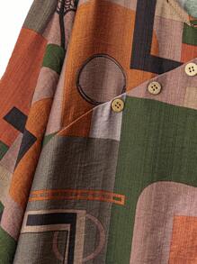 EMERY ROSE 大码女式夏季印花纽扣装饰上衣和松紧腰宽松阔腿裤两件套