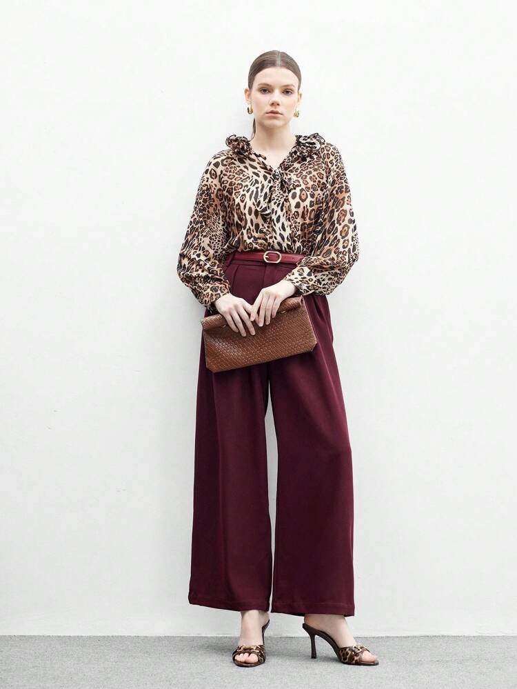 CUCCOO BIZCHIC Women Leopard Print PU Patchwork Gold Buckle Fashion Retro Round Toe Mules Slip-On High Heel Sandals For Summer For Christmas Spring Shoes Summer Shoes