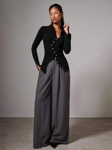 COSMINA Áo len dệt kim tay dài màu trơn thời trang đa năng cho nữ vào mùa thu/đông - màu đen - Xem 6