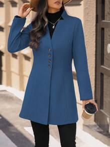 SHEIN Clasi Women's Casual Vacation Stand Collar Fitted Jacket Fall Winter Cloth For Women - Blue - View 3