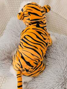 老虎服装宠物衣服毛绒羊毛四腿设计保暖冬季服装小型中大型犬猫服装背带万圣节圣诞节拍照 - 黃色 - 查看 3