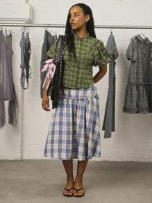 COUREZ Heavy Weight Check Drop Waist Midi Skirt /Summer  Women Clothes Y2K Spring Clothes - Multicolor - View 2