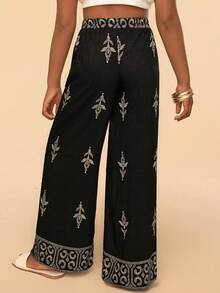 Travachic KIDS 夏季女童花卉印花休闲黑色裤子 - 黑色 - 查看 2