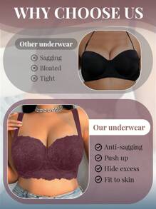 DesireSculpt 1 件加大码蕾丝舒适无缝支撑钢圈文胸，提升 - 紫色 - 查看 5