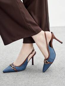 CUCCOO BIZCHIC Giày cao gót hở mũi màu xanh nâu pha trộn PU vàng thời trang gợi cảm quyến rũ kiểu Pháp cho tiệc/hẹn hò - Màu xanh lam - Xem 3