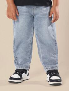 SUMWON 男童经典宽松牛仔裤宽松弹力踝袖浅蓝色校园休闲日常穿着街头服饰舒适都市风格裤子四季皆宜 - 彩色 - 查看 2