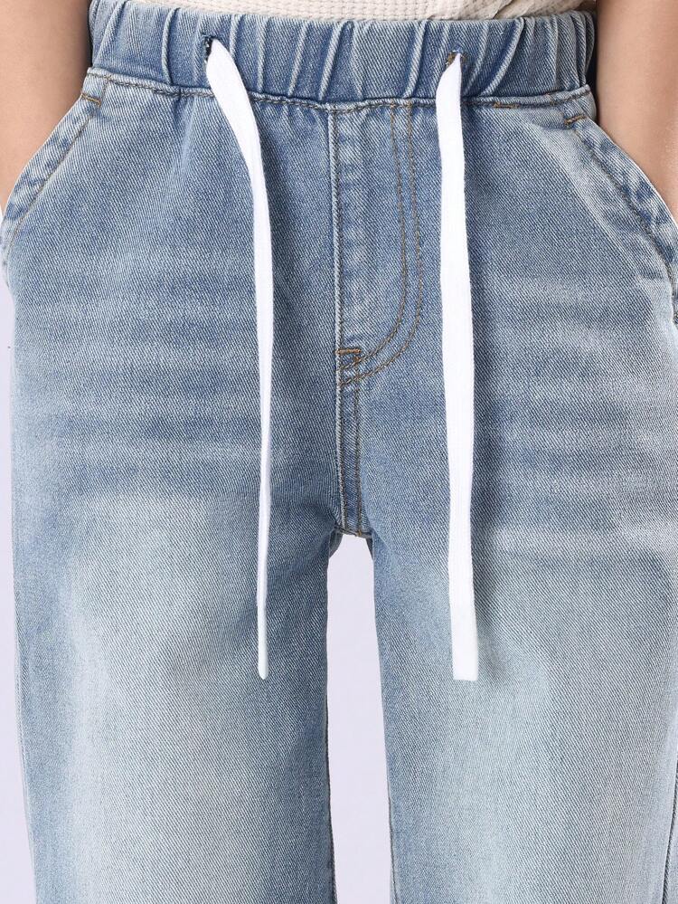 신축성 있는 끈이 달린 와이드 레그 풀온 청바지