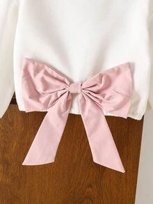 Elladie kids 年轻女孩蝴蝶结装饰圆领落肩长袖休闲运动衫