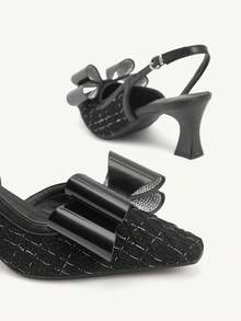 CUCCOO CHICEST Women's Pointed Toe Bowknot Stiletto Heel Mid Heel Elegant Retro Black Pumps, Peep Toe Shoes For Afternoon Tea, Date, Work, Halloween, Christmas, Thanksgiving - Black - View 10