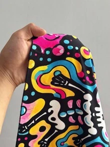 Sunspun Halloween Y2K Dark Skull Skeleton Subculture Short Sleeve Dress - Multicolor - View 6