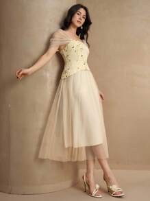 DAZY Elegant Fabric Patchwork Mid-Length Dress For Women Wedding Women Dresses